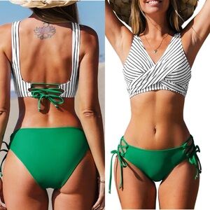 NWT Womens Bikini Swimsuit Front Cross Lace Up Two Piece Bathing Suit SIZE SMALL